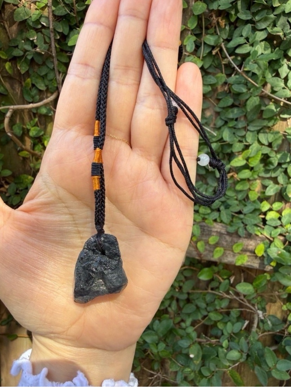 Black Raw Stone Pendant Necklace